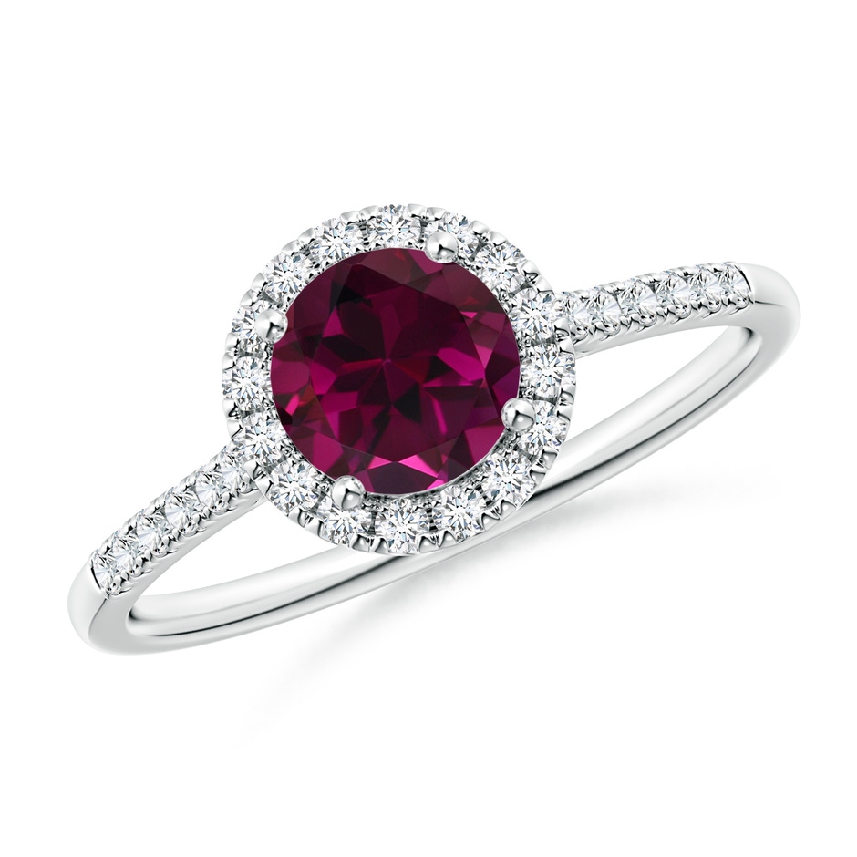 6mm AAA Round Rhodolite Halo Ring with Diamond Accents in White Gold 