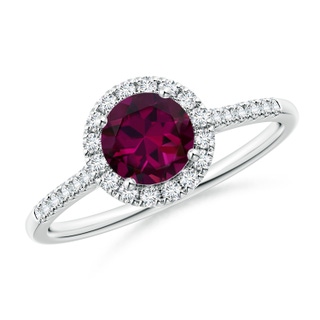 6mm AAAA Round Rhodolite Halo Ring with Diamond Accents in P950 Platinum