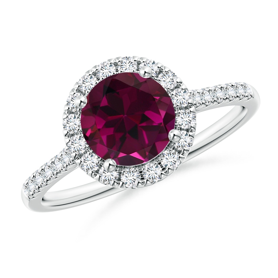 7mm AAA Round Rhodolite Halo Ring with Diamond Accents in P950 Platinum 