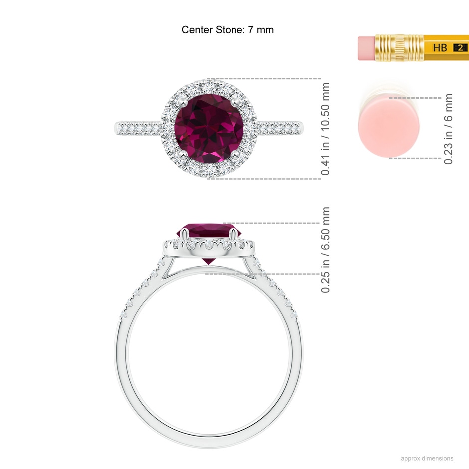 7mm AAA Round Rhodolite Halo Ring with Diamond Accents in P950 Platinum ruler