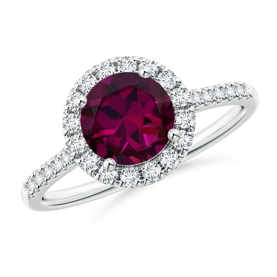 7mm AAAA Round Rhodolite Halo Ring with Diamond Accents in P950 Platinum 