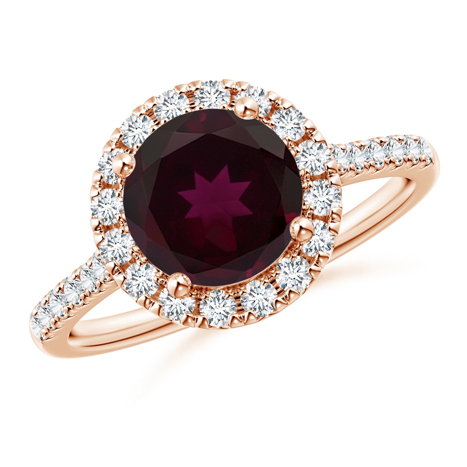 8mm A Round Rhodolite Halo Ring with Diamond Accents in Rose Gold 