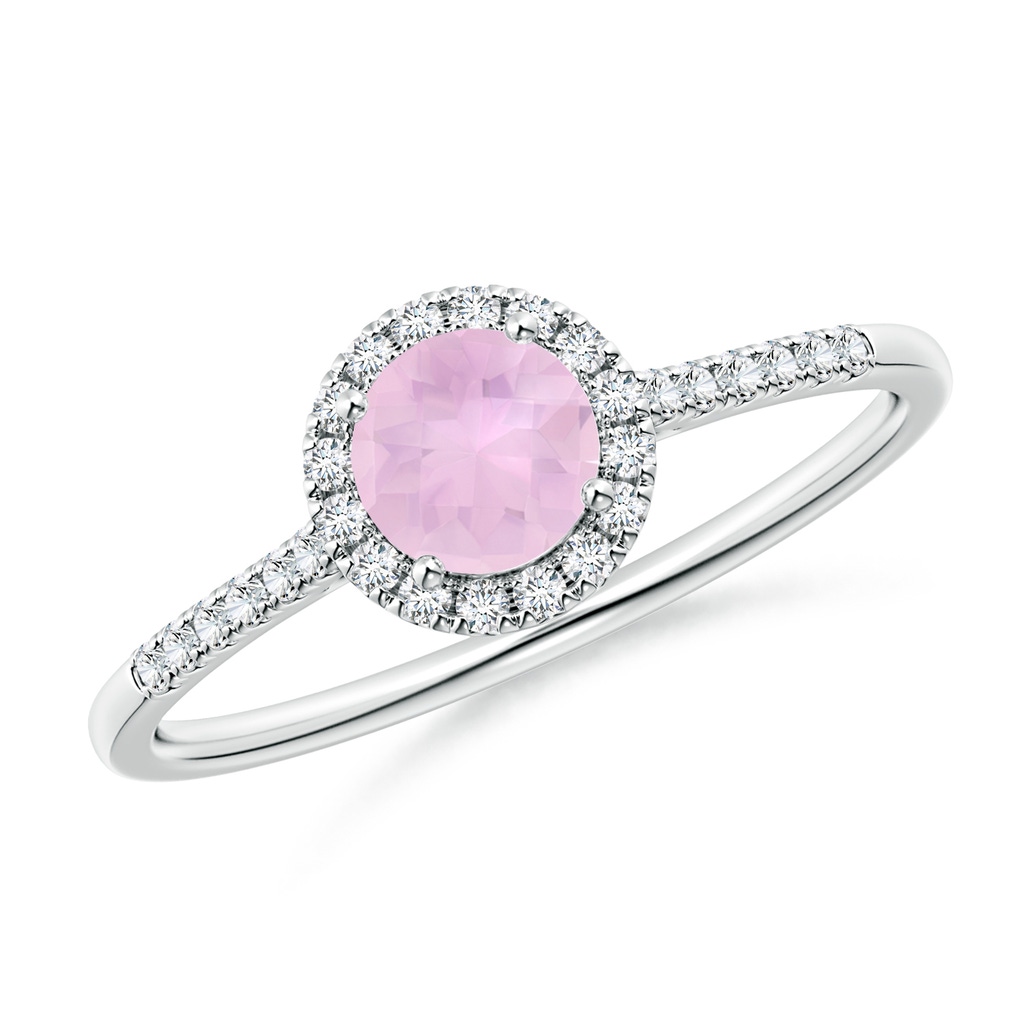 5mm AAAA Round Rose Quartz Halo Ring with Diamond Accents in P950 Platinum