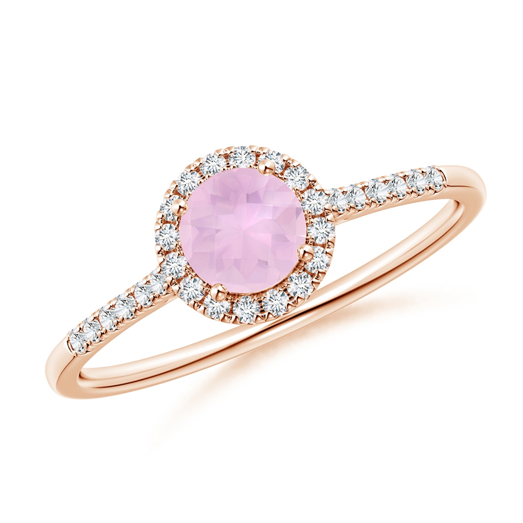 5mm AAAA Round Rose Quartz Halo Ring with Diamond Accents in Rose Gold