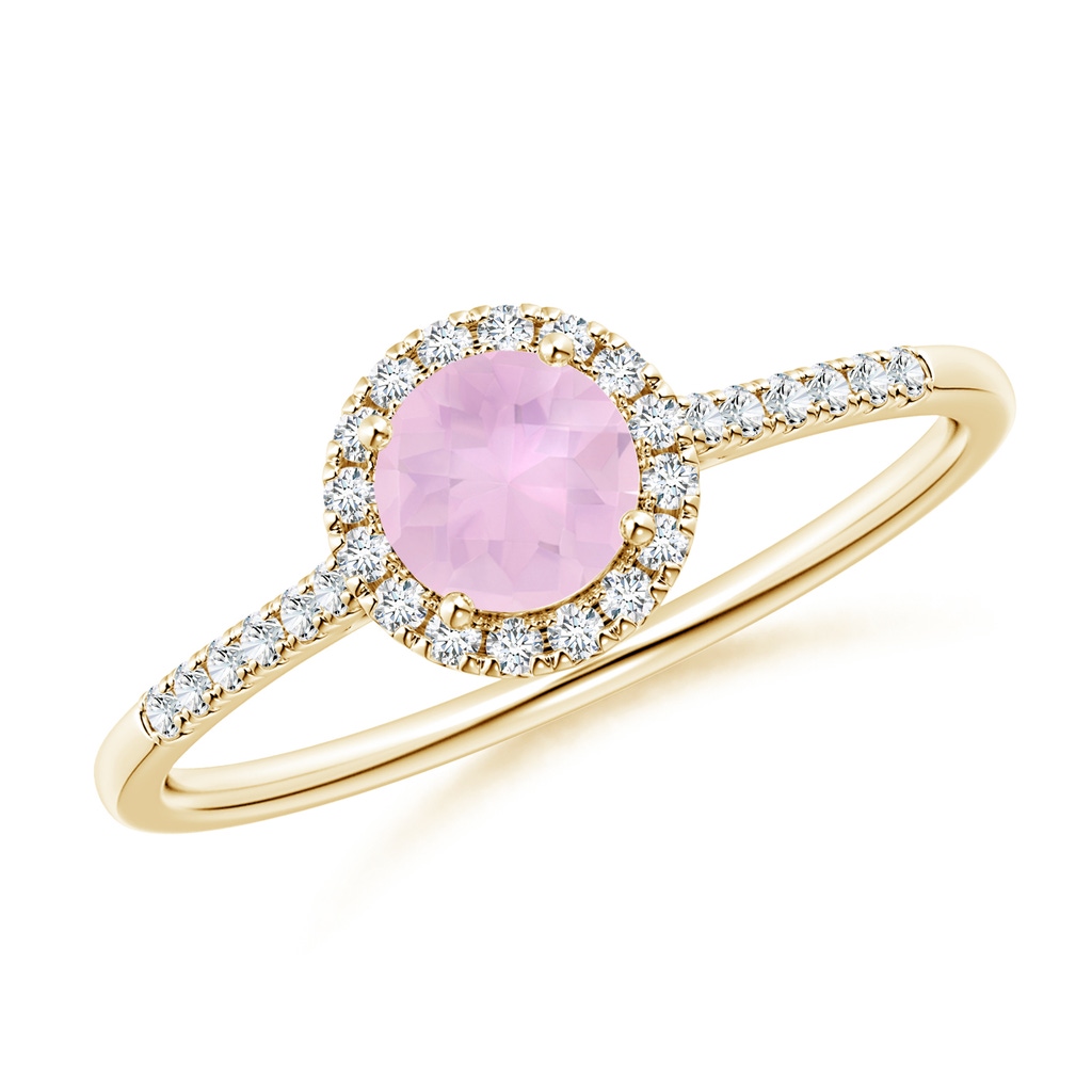 5mm AAAA Round Rose Quartz Halo Ring with Diamond Accents in Yellow Gold