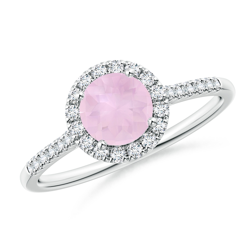6mm AAA Round Rose Quartz Halo Ring with Diamond Accents in White Gold