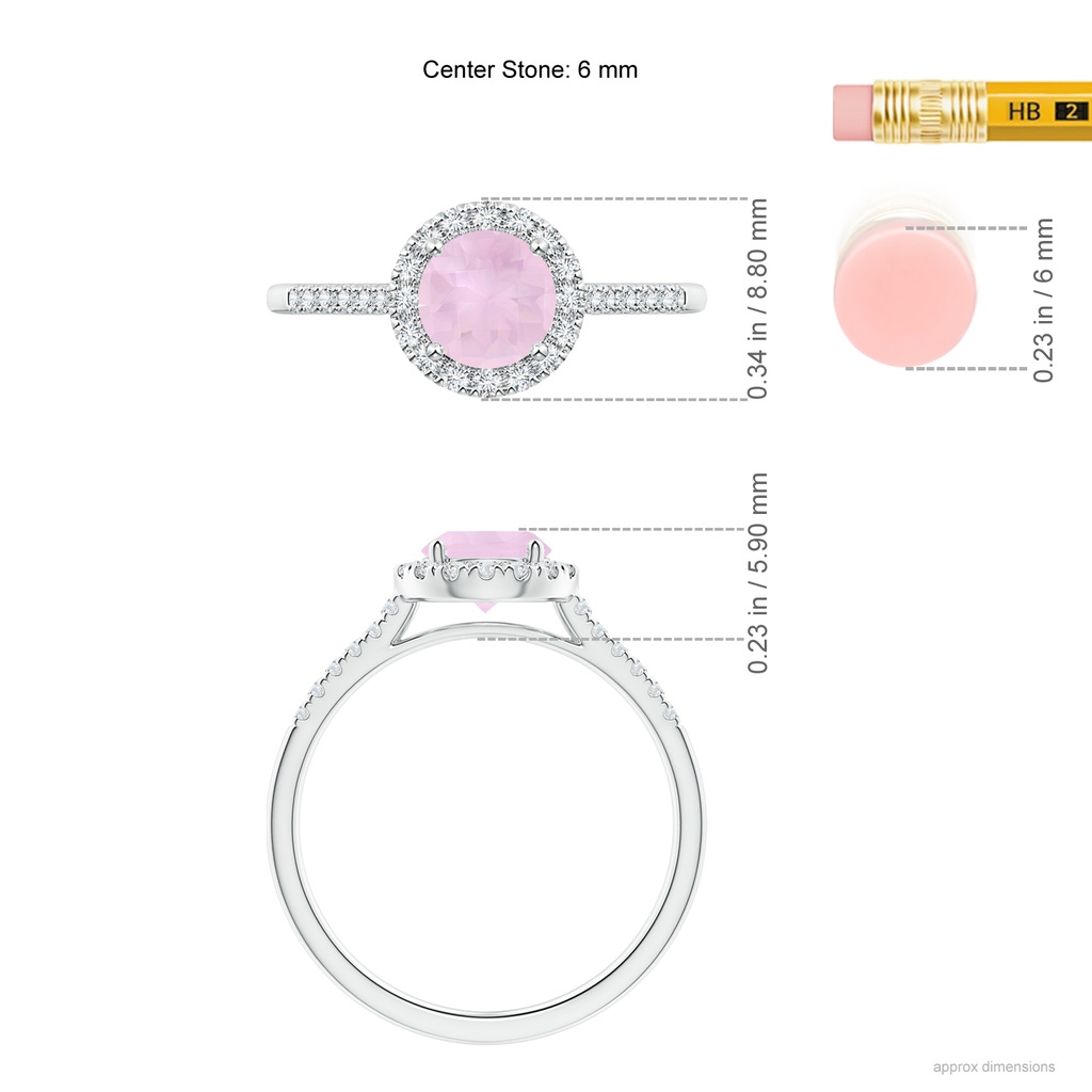 6mm AAA Round Rose Quartz Halo Ring with Diamond Accents in White Gold Ruler
