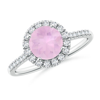 7mm AAAA Round Rose Quartz Halo Ring with Diamond Accents in P950 Platinum