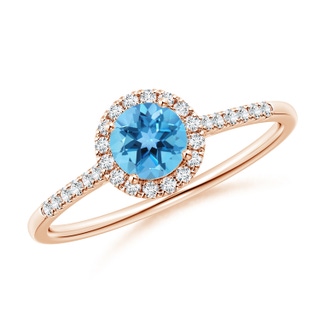 5mm AA Round Swiss Blue Topaz Halo Ring with Diamond Accents in Rose Gold