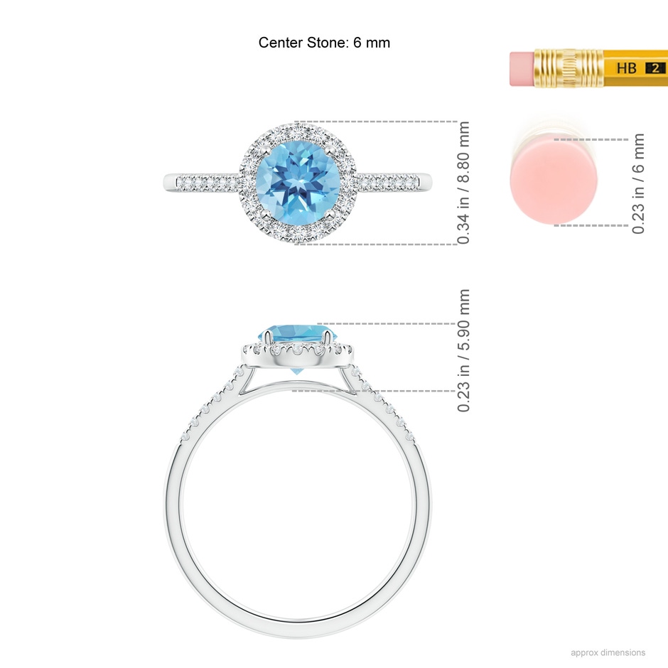 6mm A Round Swiss Blue Topaz Halo Ring with Diamond Accents in White Gold ruler