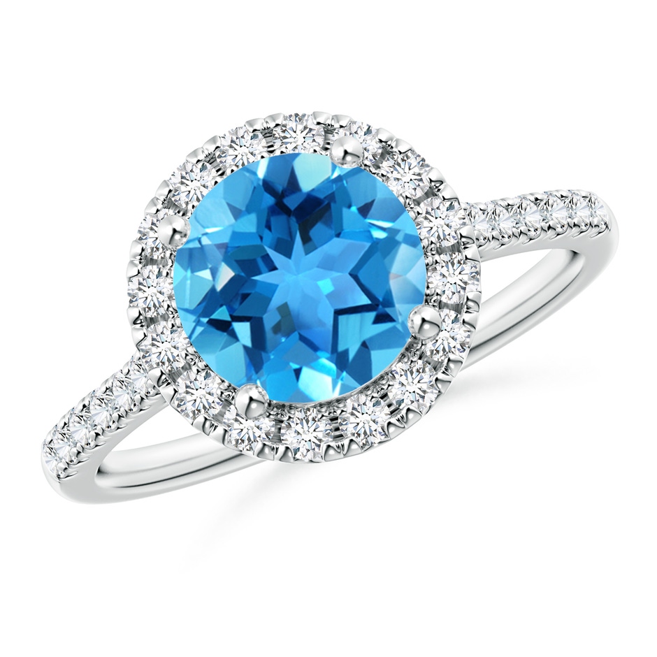 8mm AAA Round Swiss Blue Topaz Halo Ring with Diamond Accents in White Gold 