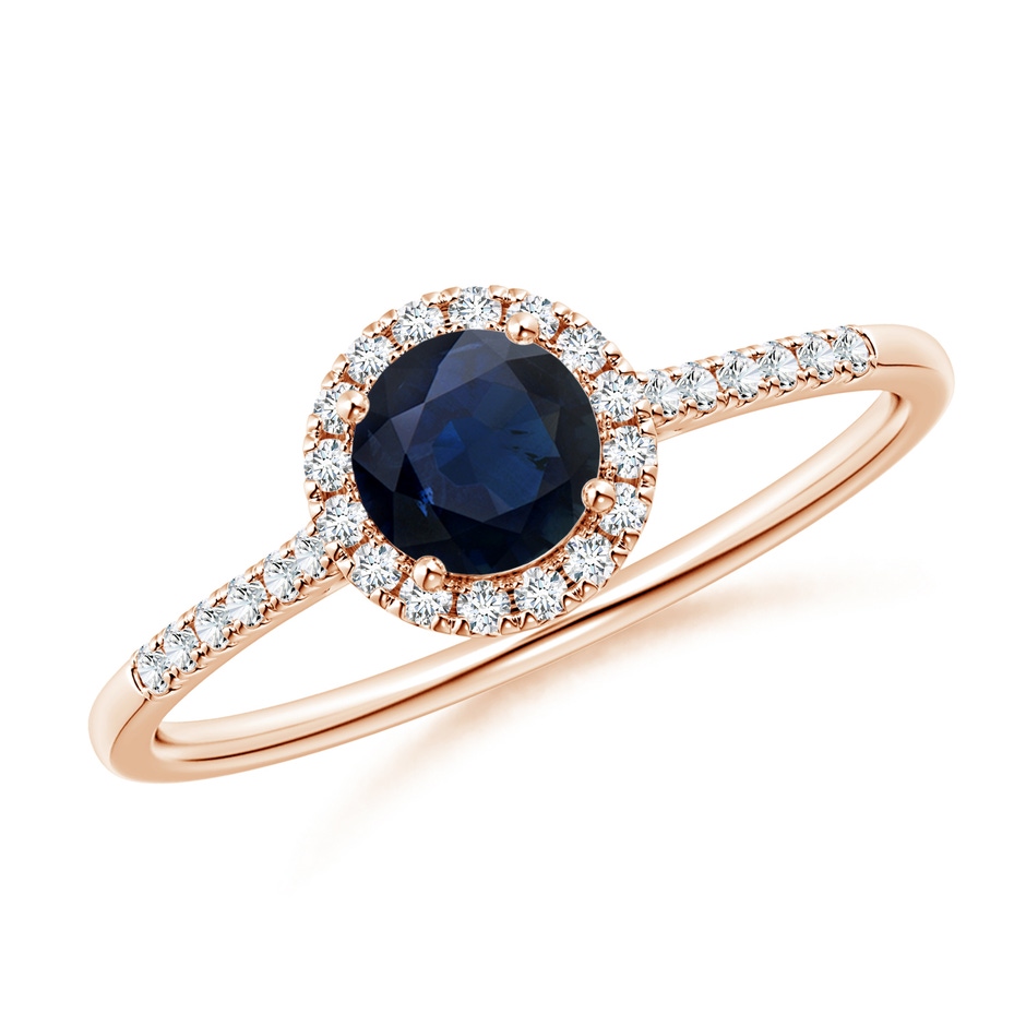 5mm A Round Sapphire Halo Ring with Diamond Accents in Rose Gold 