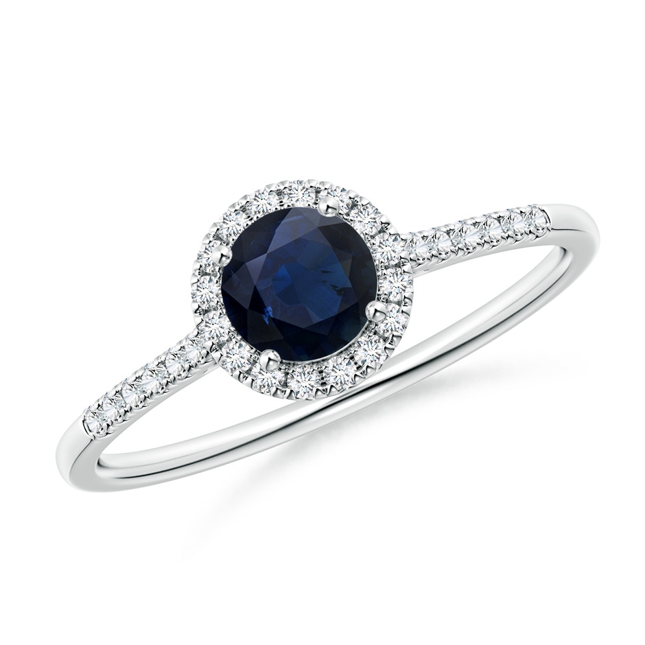 5mm A Round Sapphire Halo Ring with Diamond Accents in White Gold 