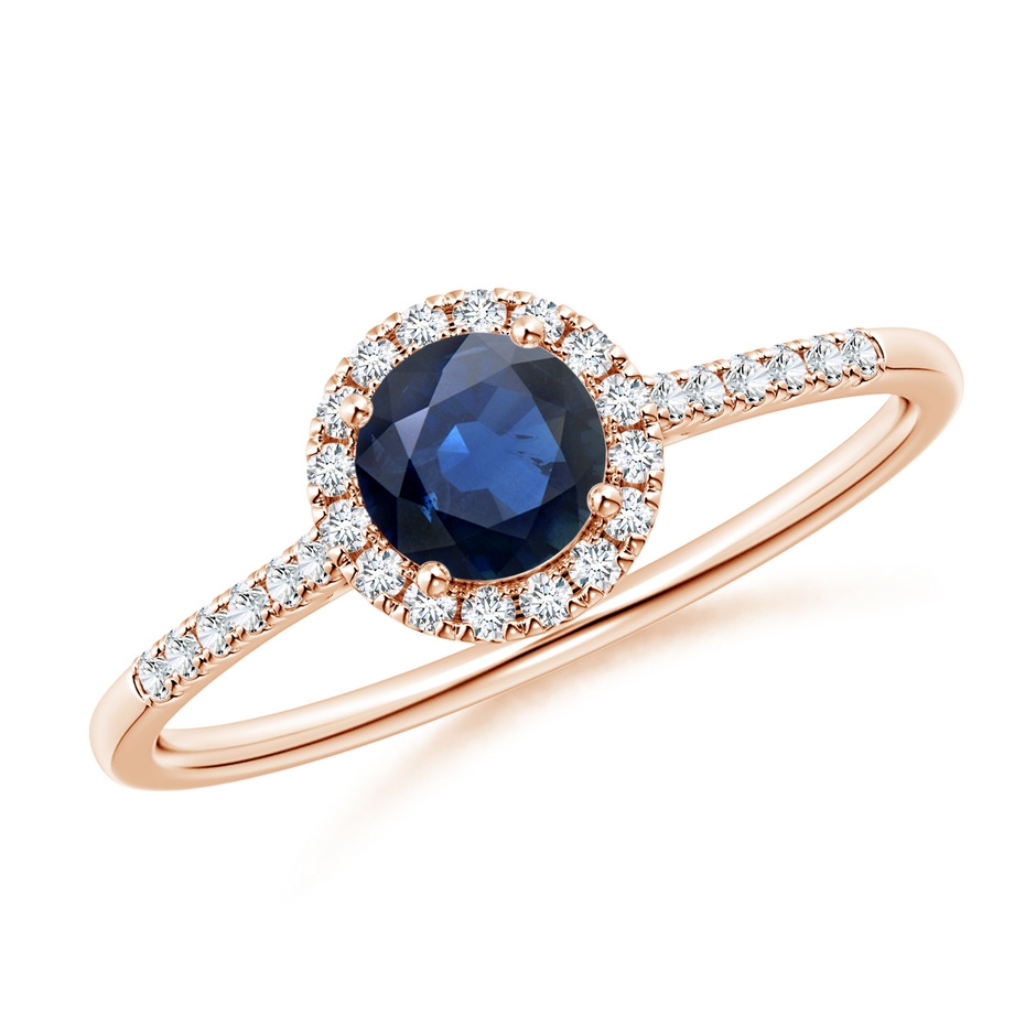 5mm AA Round Sapphire Halo Ring with Diamond Accents in 9K Rose Gold 