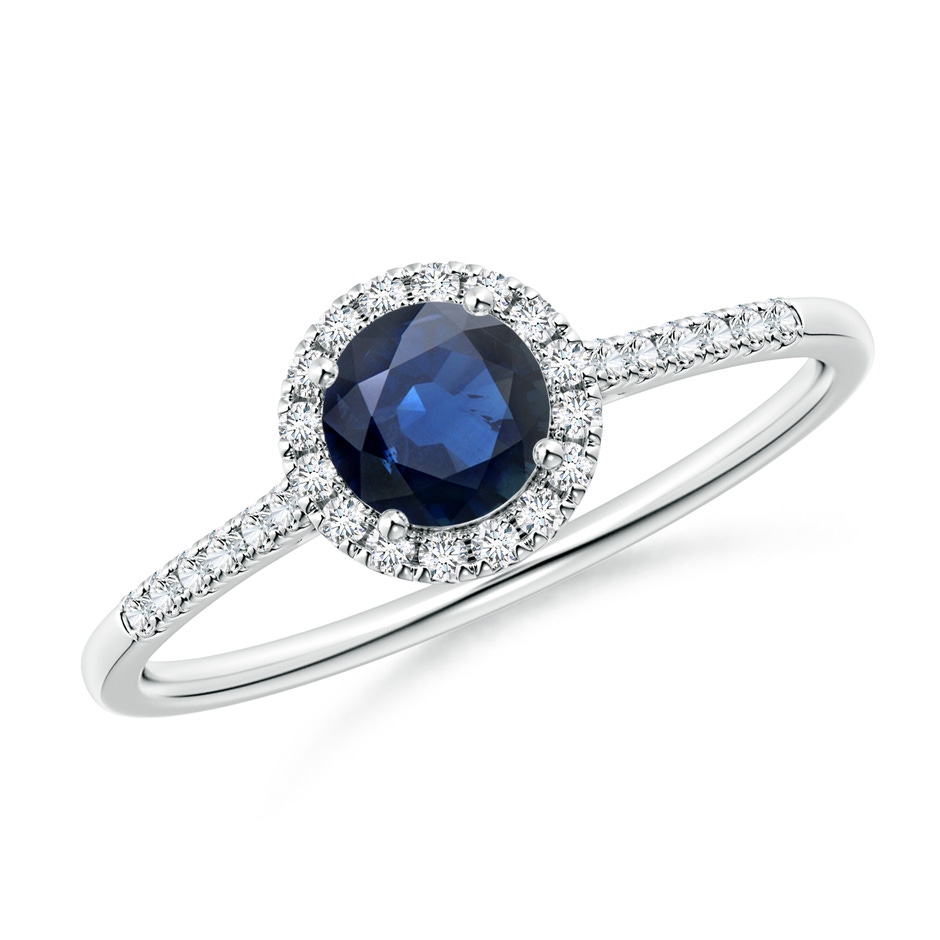 5mm AA Round Sapphire Halo Ring with Diamond Accents in P950 Platinum 