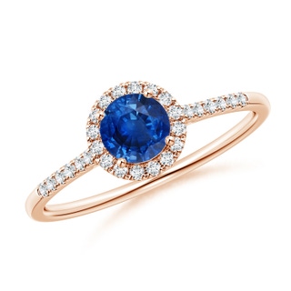 5mm AAA Round Sapphire Halo Ring with Diamond Accents in Rose Gold