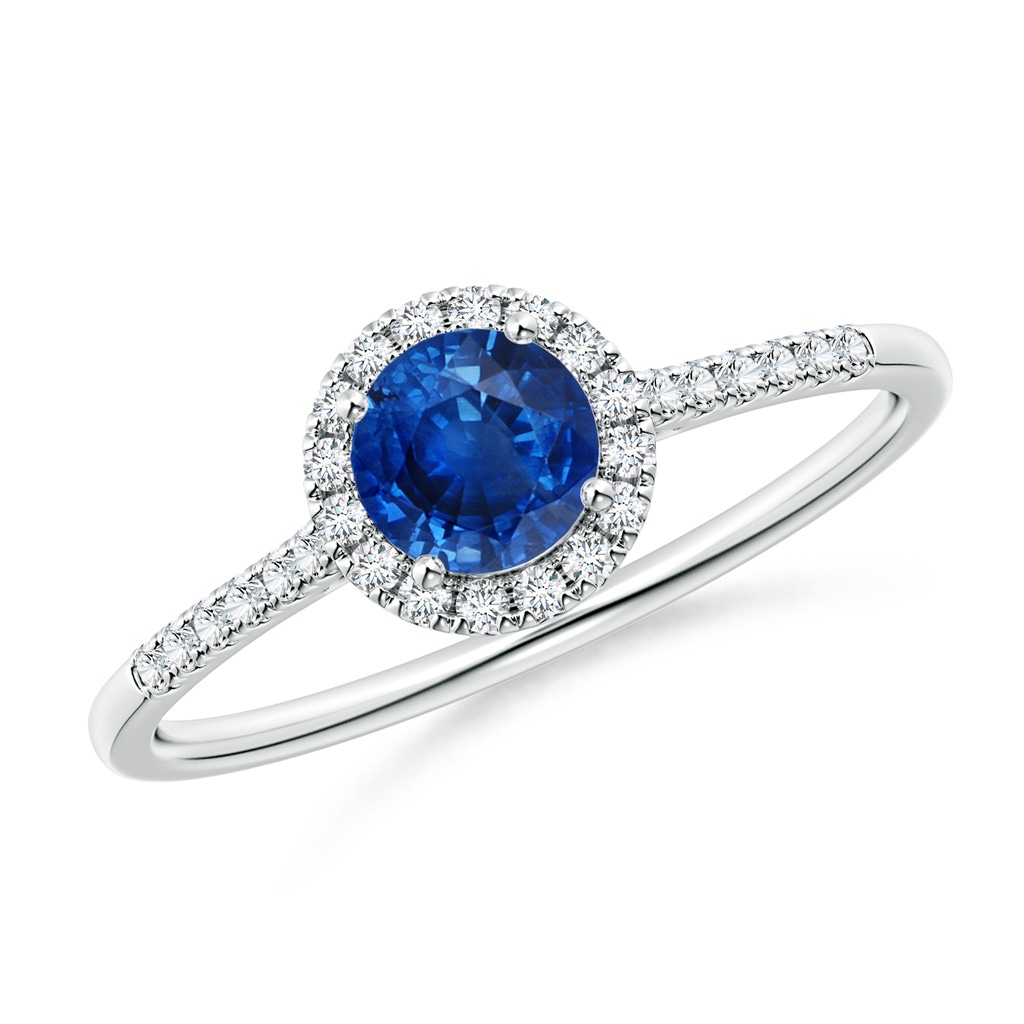 5mm AAA Round Sapphire Halo Ring with Diamond Accents in White Gold