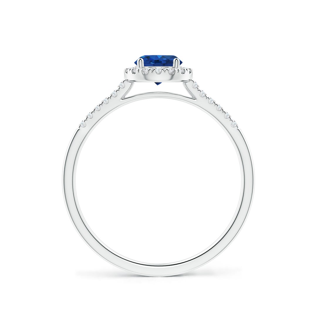 5mm AAA Round Sapphire Halo Ring with Diamond Accents in White Gold - side 3