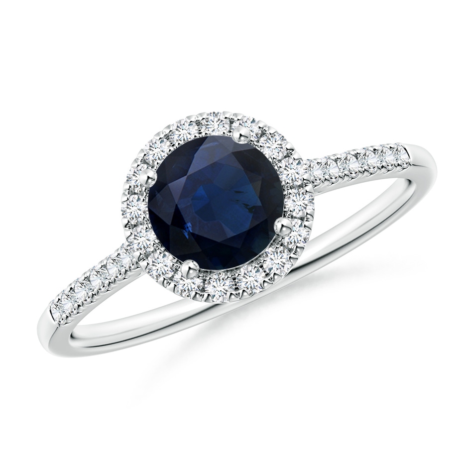 6mm A Round Sapphire Halo Ring with Diamond Accents in White Gold 