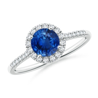6mm AAA Round Sapphire Halo Ring with Diamond Accents in P950 Platinum