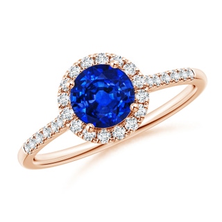 6mm AAAA Round Sapphire Halo Ring with Diamond Accents in Rose Gold