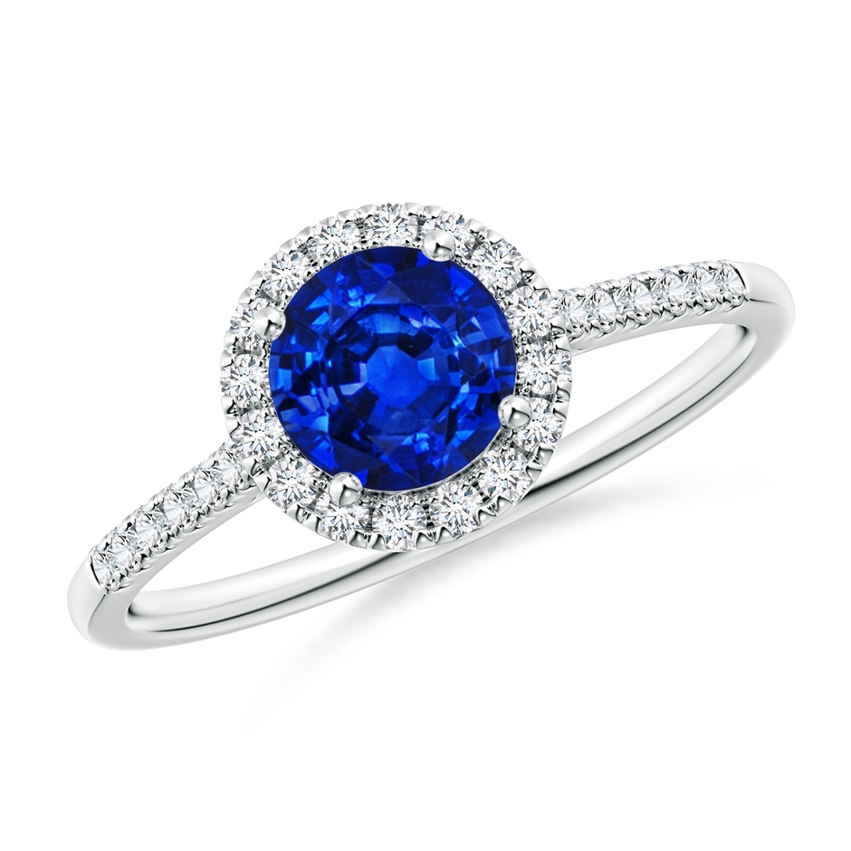 6mm AAAA Round Sapphire Halo Ring with Diamond Accents in White Gold 