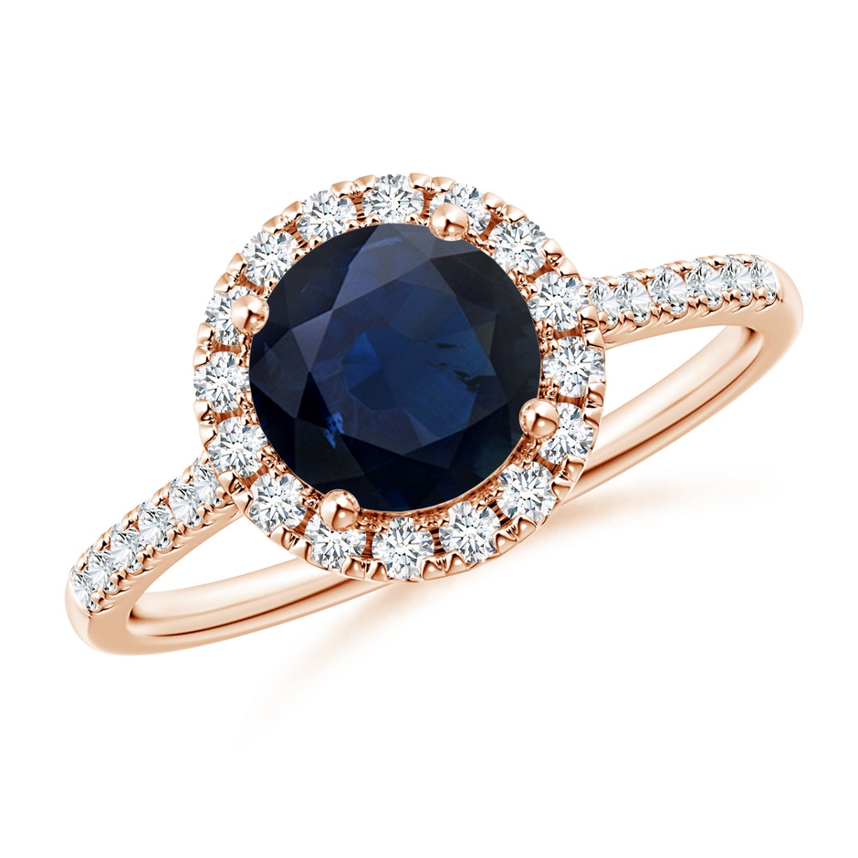 7mm A Round Sapphire Halo Ring with Diamond Accents in Rose Gold 
