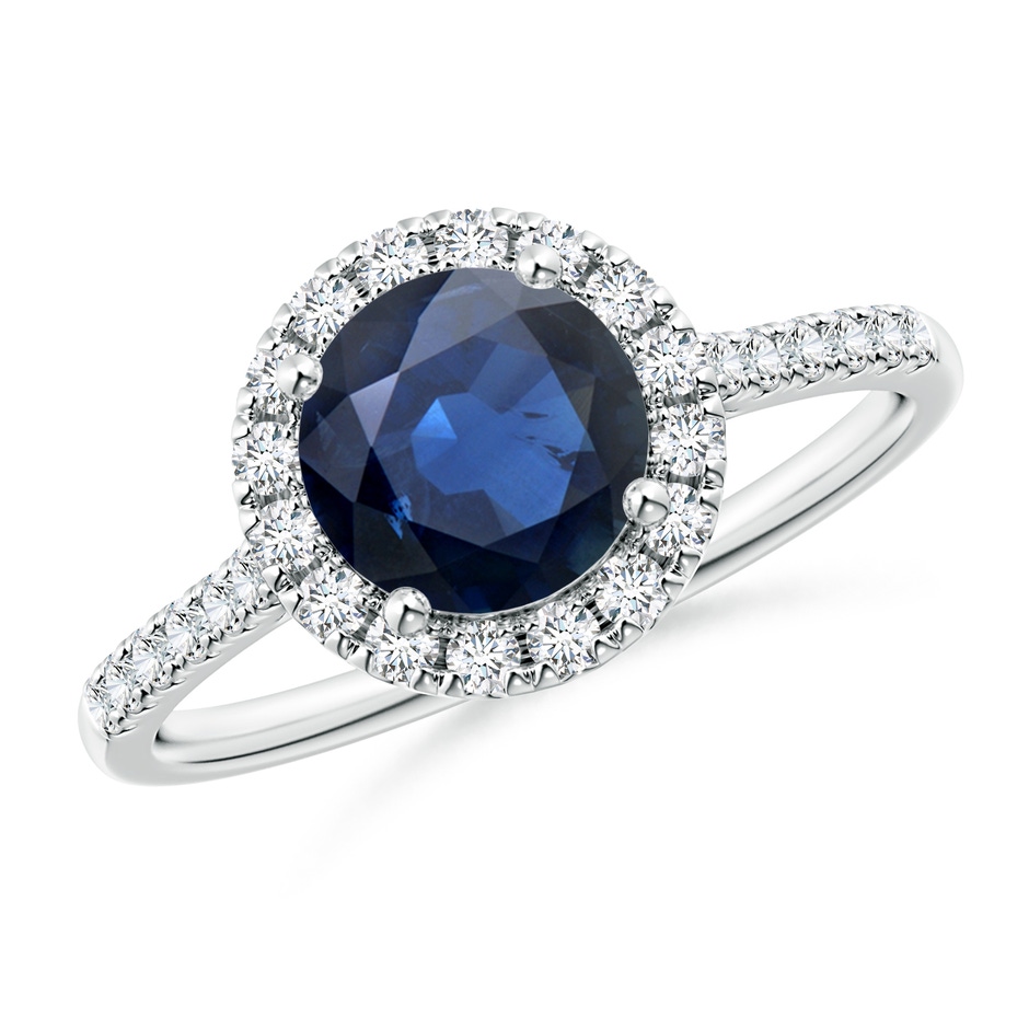 7mm AA Round Sapphire Halo Ring with Diamond Accents in P950 Platinum 