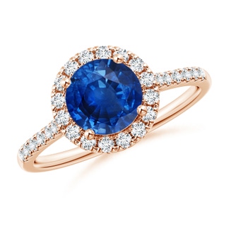 7mm AAA Round Sapphire Halo Ring with Diamond Accents in 9K Rose Gold