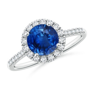 7mm AAA Round Sapphire Halo Ring with Diamond Accents in P950 Platinum