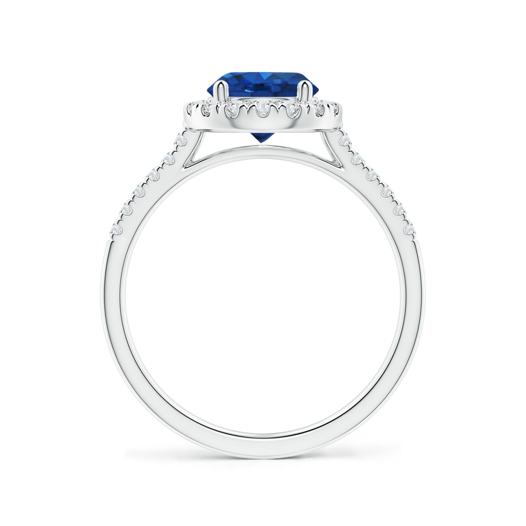7mm AAA Round Sapphire Halo Ring with Diamond Accents in P950 Platinum Side-1