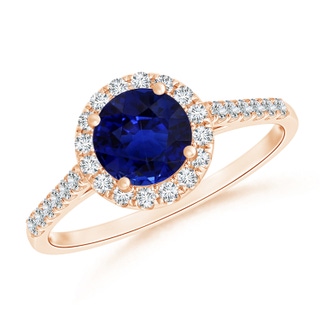 5.95-6.08x4.02mm AAA GIA Certified Round Sapphire Ring with Diamond Halo in 10K Rose Gold