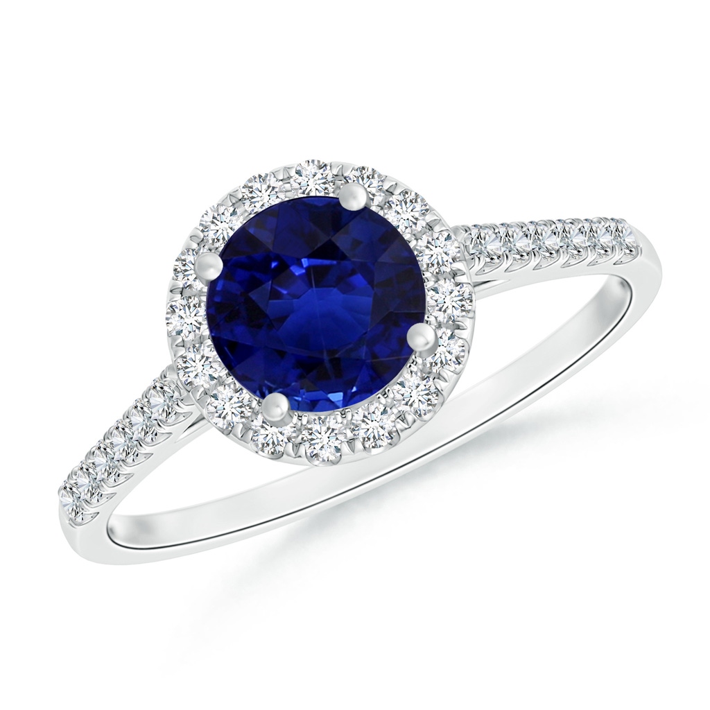 5.95-6.08x4.02mm AAA GIA Certified Round Sapphire Ring with Diamond Halo in White Gold