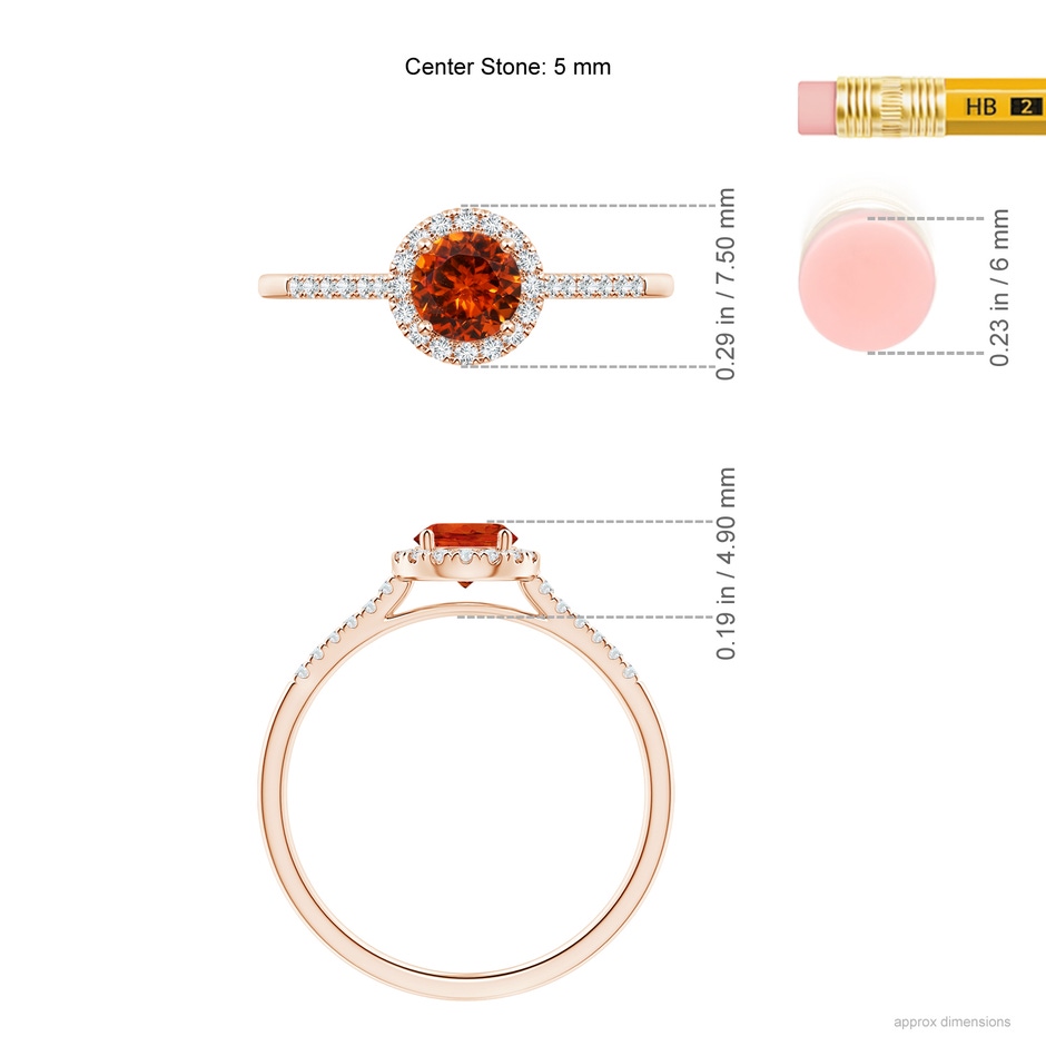 5mm AAAA Round Spessartite Halo Ring with Diamond Accents in Rose Gold ruler
