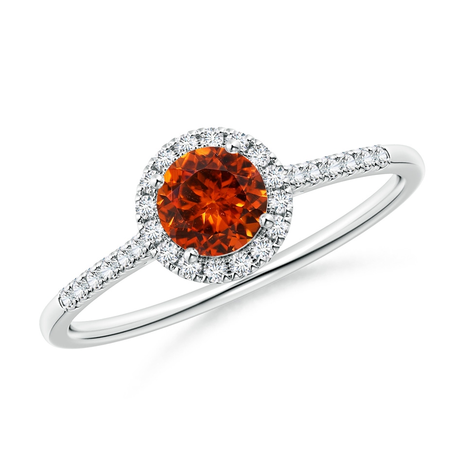 5mm AAAA Round Spessartite Halo Ring with Diamond Accents in White Gold 