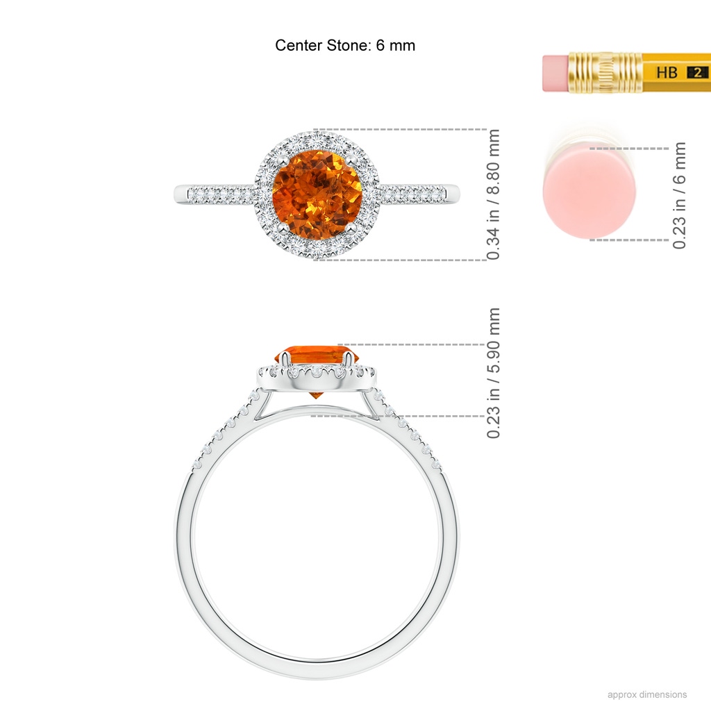 6mm AAA Round Spessartite Halo Ring with Diamond Accents in White Gold Ruler