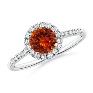 6mm AAAA Round Spessartite Halo Ring with Diamond Accents in P950 Platinum