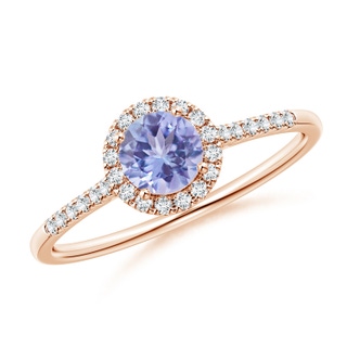 5mm AA Round Tanzanite Halo Ring with Diamond Accents in 9K Rose Gold