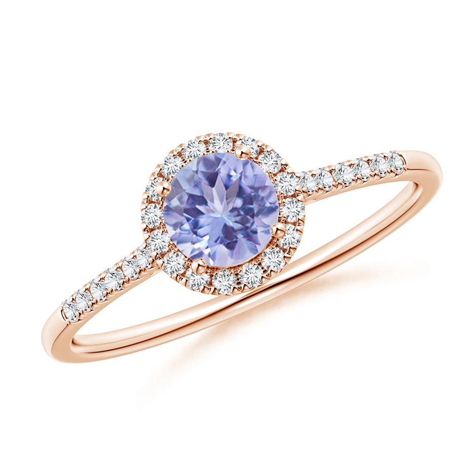 5mm AA Round Tanzanite Halo Ring with Diamond Accents in Rose Gold 