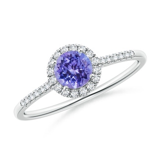 5mm AAA Round Tanzanite Halo Ring with Diamond Accents in White Gold