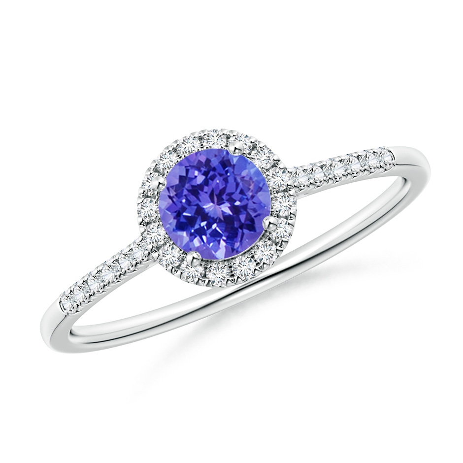 5mm AAAA Round Tanzanite Halo Ring with Diamond Accents in P950 Platinum 