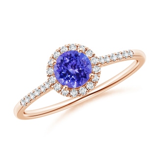5mm AAAA Round Tanzanite Halo Ring with Diamond Accents in Rose Gold