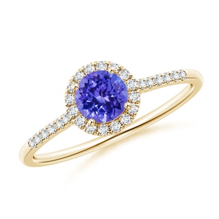 5mm AAAA Round Tanzanite Halo Ring with Diamond Accents in Yellow Gold
