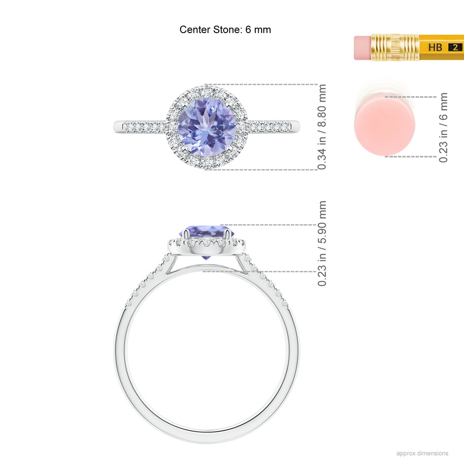 6mm A Round Tanzanite Halo Ring with Diamond Accents in P950 Platinum ruler