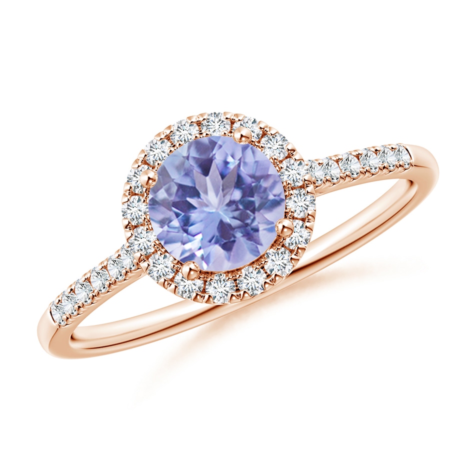 6mm A Round Tanzanite Halo Ring with Diamond Accents in Rose Gold 