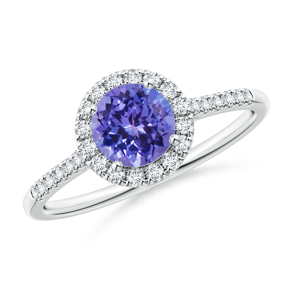 6mm AA Round Tanzanite Halo Ring with Diamond Accents in 10K White Gold 