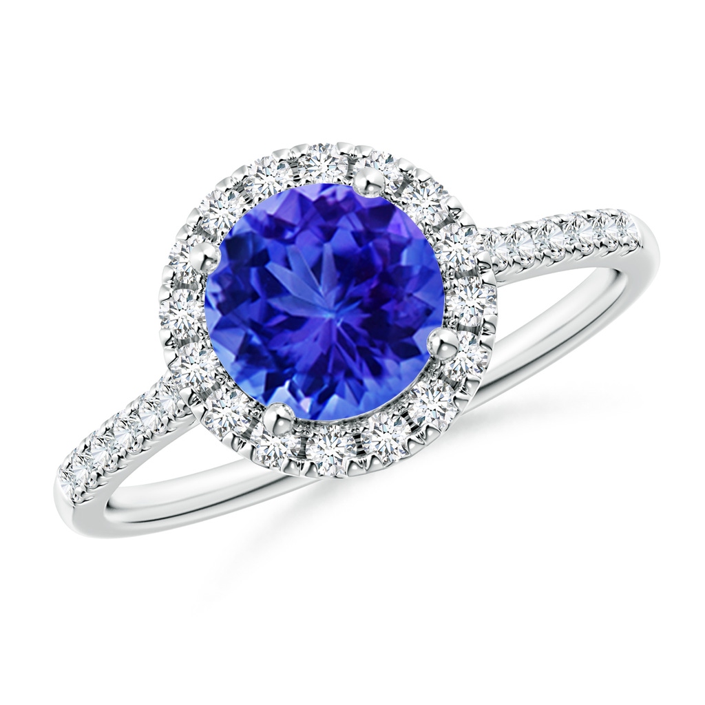 7mm AAA Round Tanzanite Halo Ring with Diamond Accents in White Gold