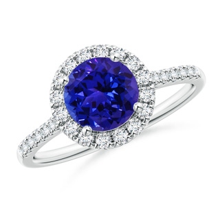 7mm AAAA Round Tanzanite Halo Ring with Diamond Accents in P950 Platinum