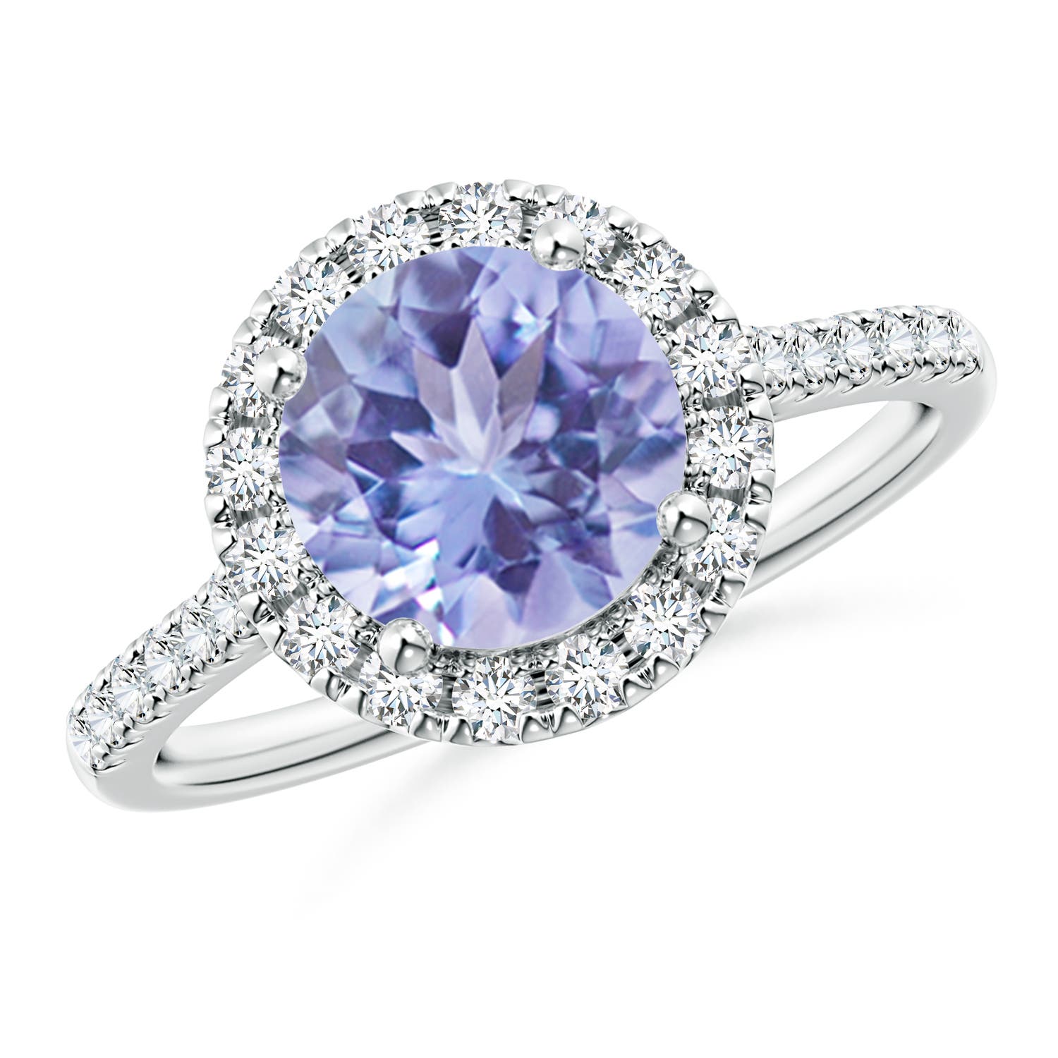 8mm A Round Tanzanite Halo Ring with Diamond Accents in P950 Platinum