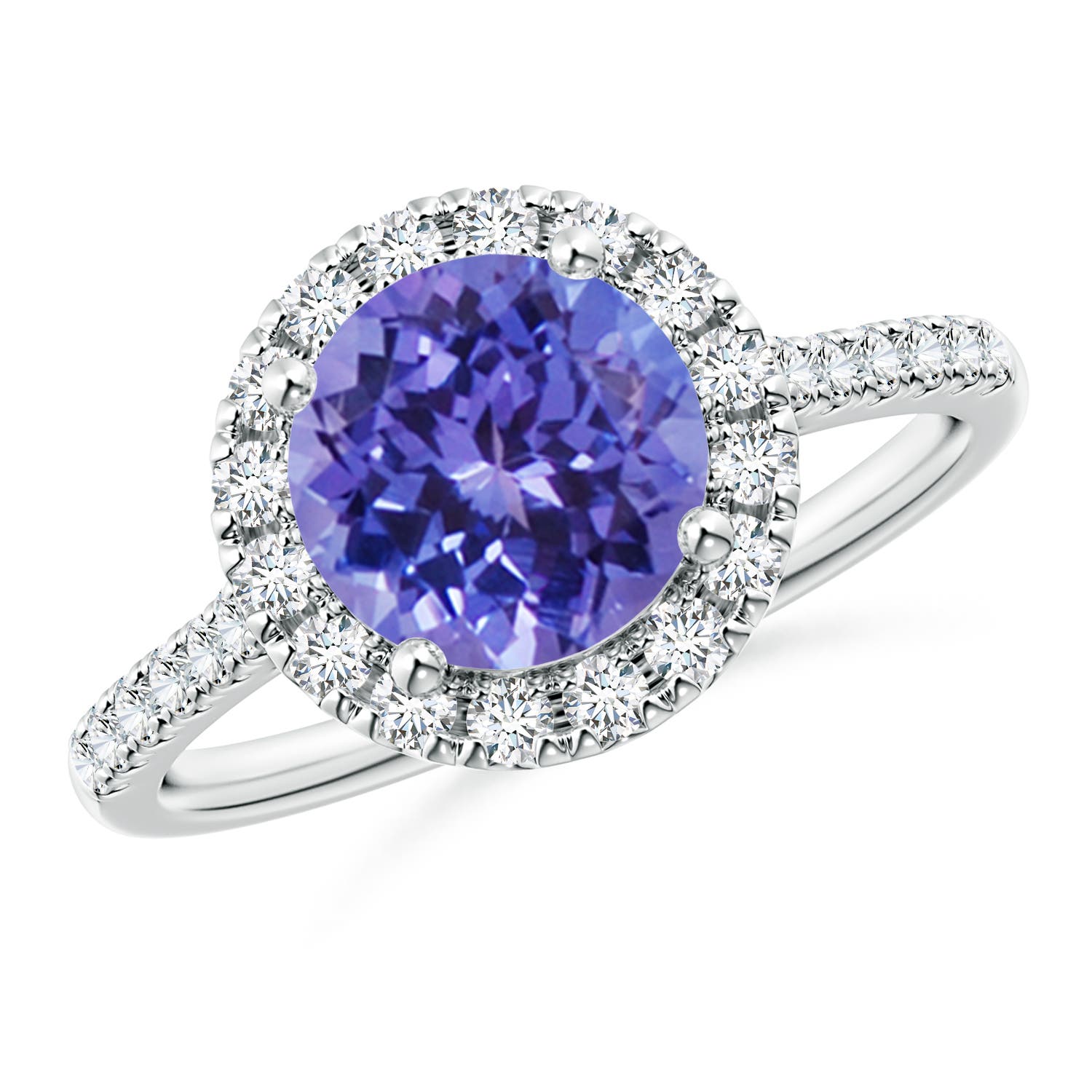 8mm AA Round Tanzanite Halo Ring with Diamond Accents in P950 Platinum